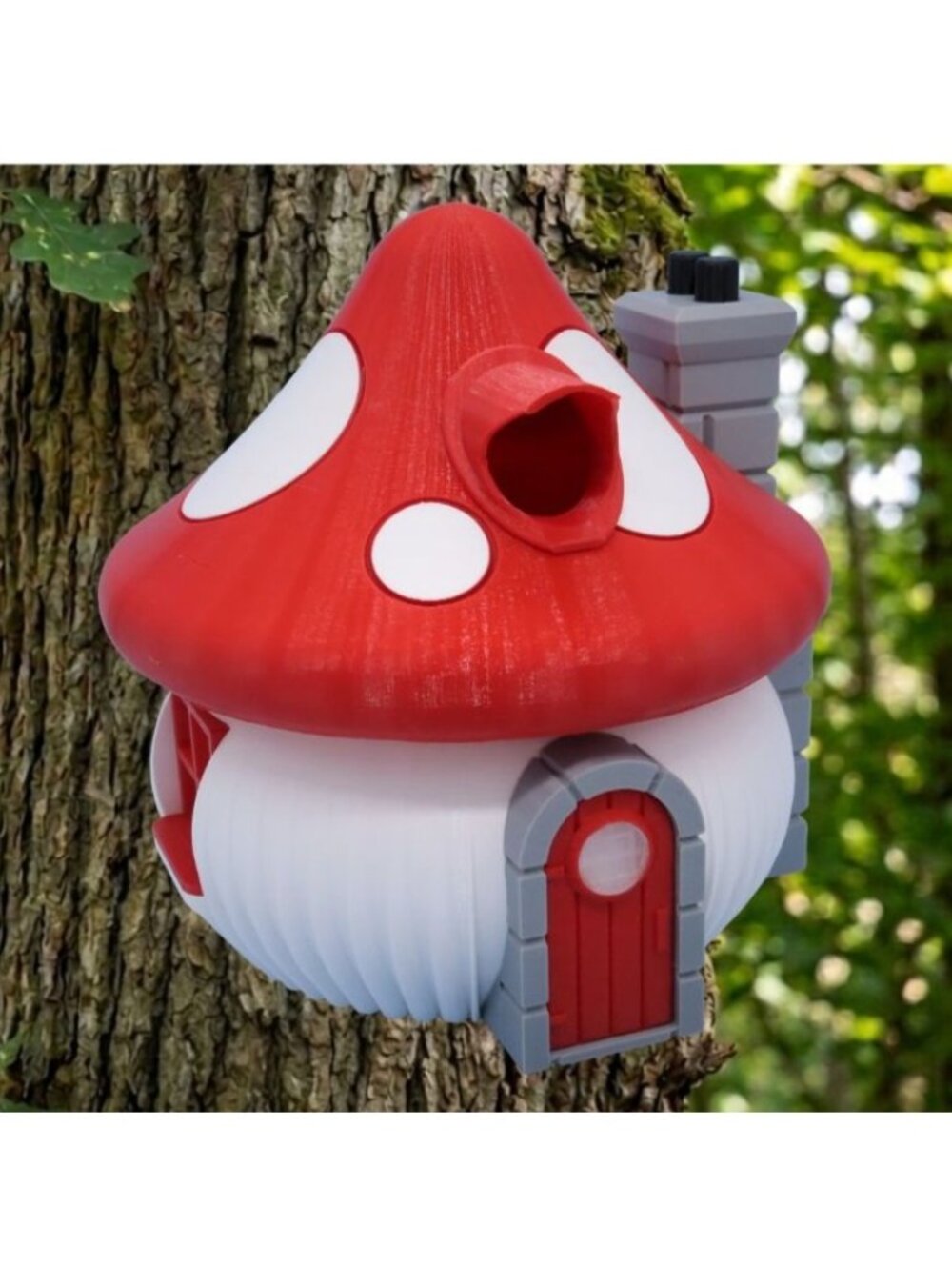 Mushroom Birdhouse w/ Mounting Bracket Red Toadstool Fairy House Garden Decor